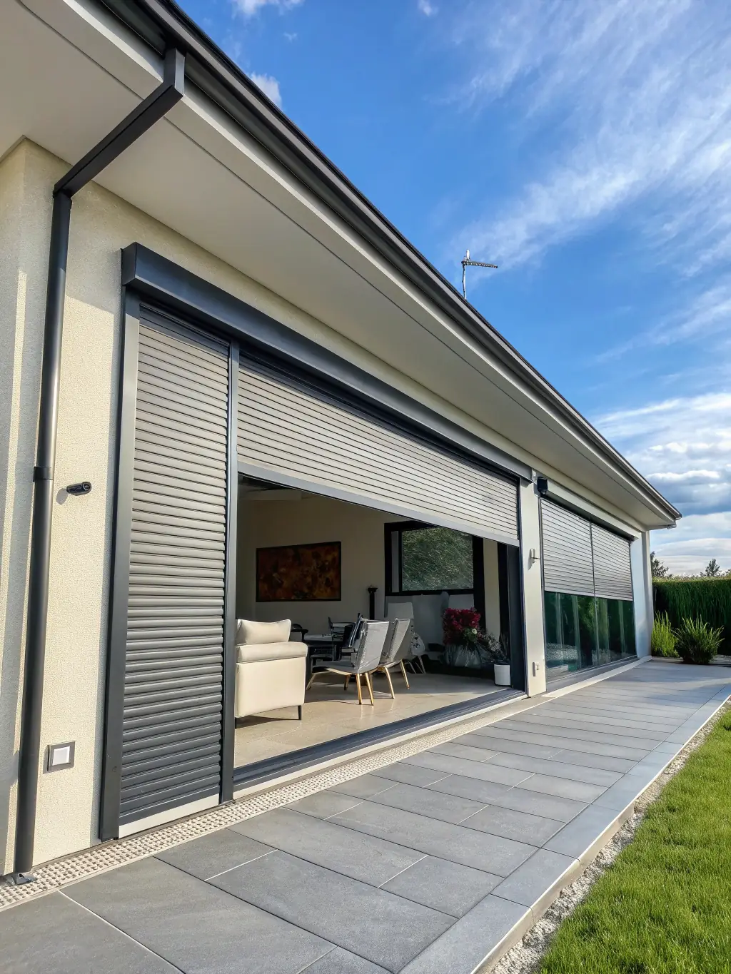 A modern residence featuring Aluroy volets roulants, highlighting their sleek design and security features.